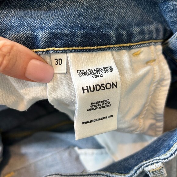 Hudson Jeans Collin Straight Mid Rise Cropped Jeans in Women's Size 30 Raw Hem - Picture 7 of 8